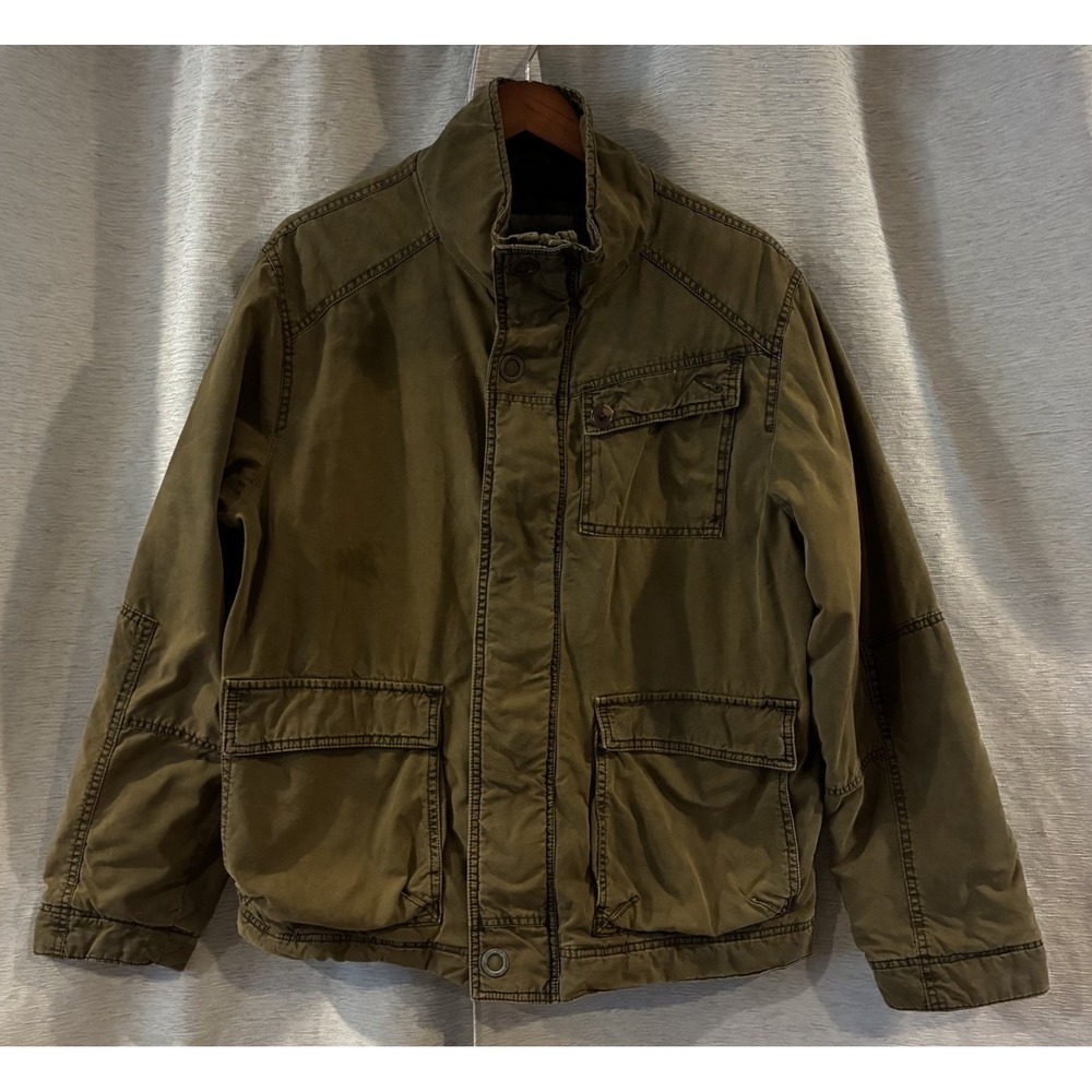 Y2K Sonoma Jacket Mens L Khaki Lined Quilted Long Sleeve Work Coat